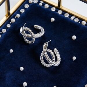 S925 Sterling Silver Twisted Double-Layer Huggie Hoops Modern Chic